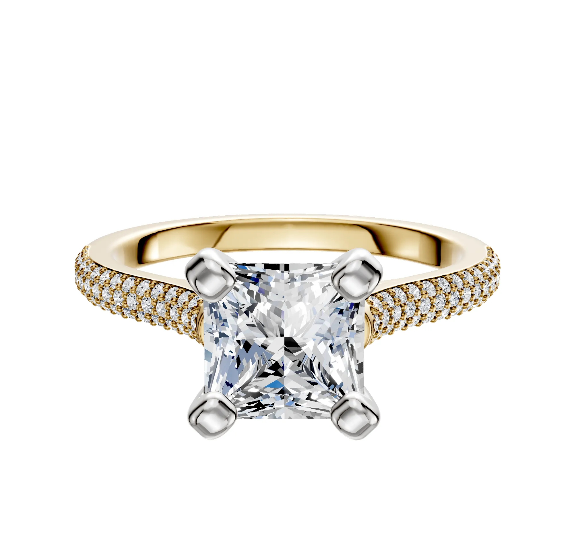 18K Two Tone 4 Prong Cathedral Dome 3-Row-Pave 2.0mm Engagement Ring sold by Promise By Effy
