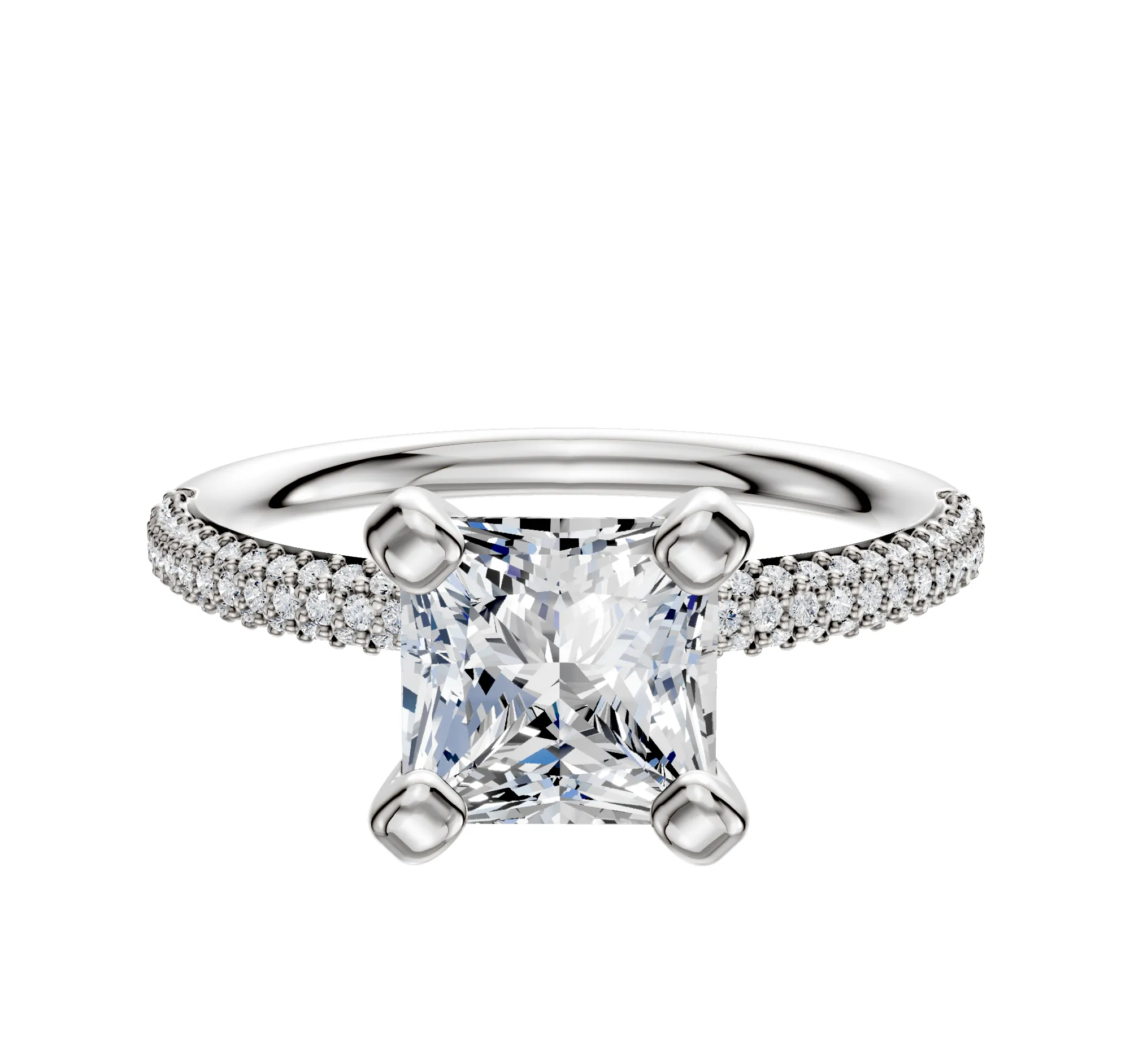 Platinum 4 Prong Classic Dome 3-Row-Pave 2.0mm Engagement Ring sold by Promise By Effy