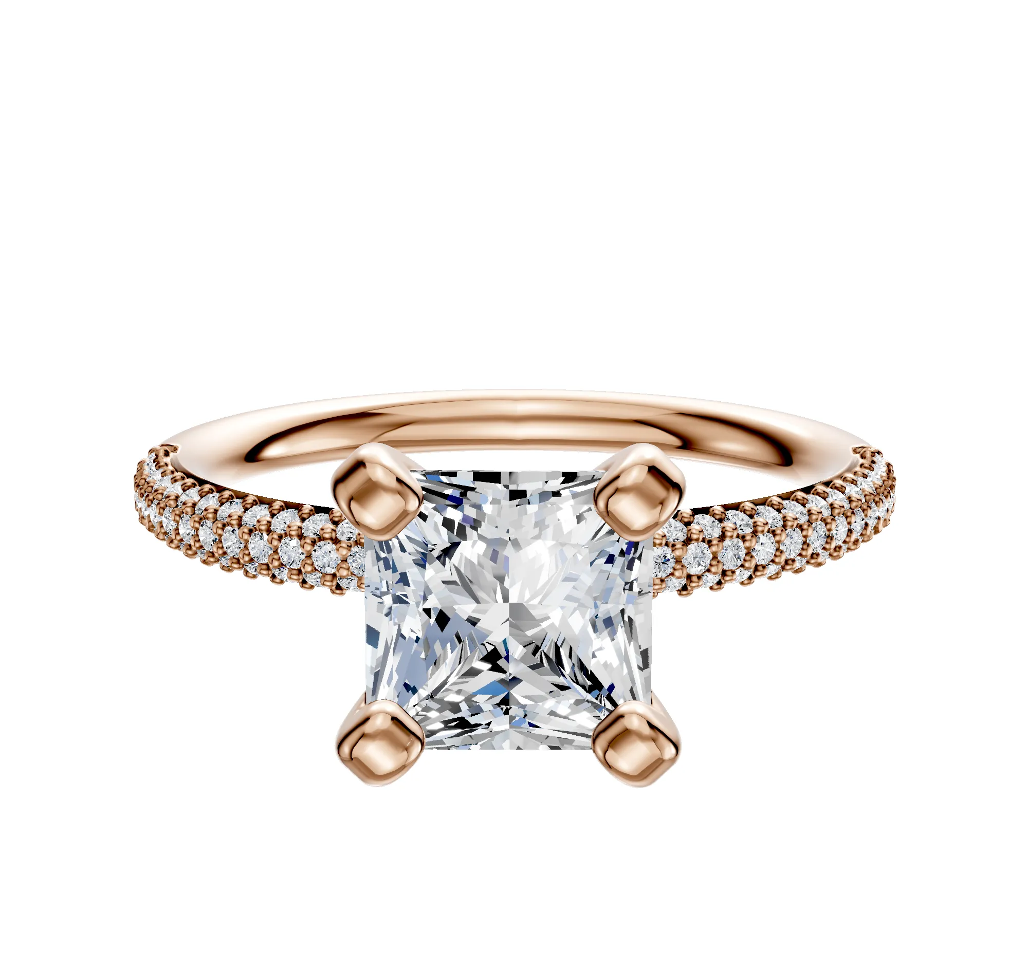 18K Rose Gold 4 Prong Classic Dome 3-Row-Pave 2.0mm Engagement Ring sold by Promise By Effy