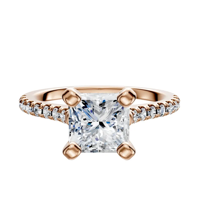14K Rose Gold 4 Prong Cathedral Dome 1-Row-Pave 2.5mm Engagement Ring sold by Promise By Effy
