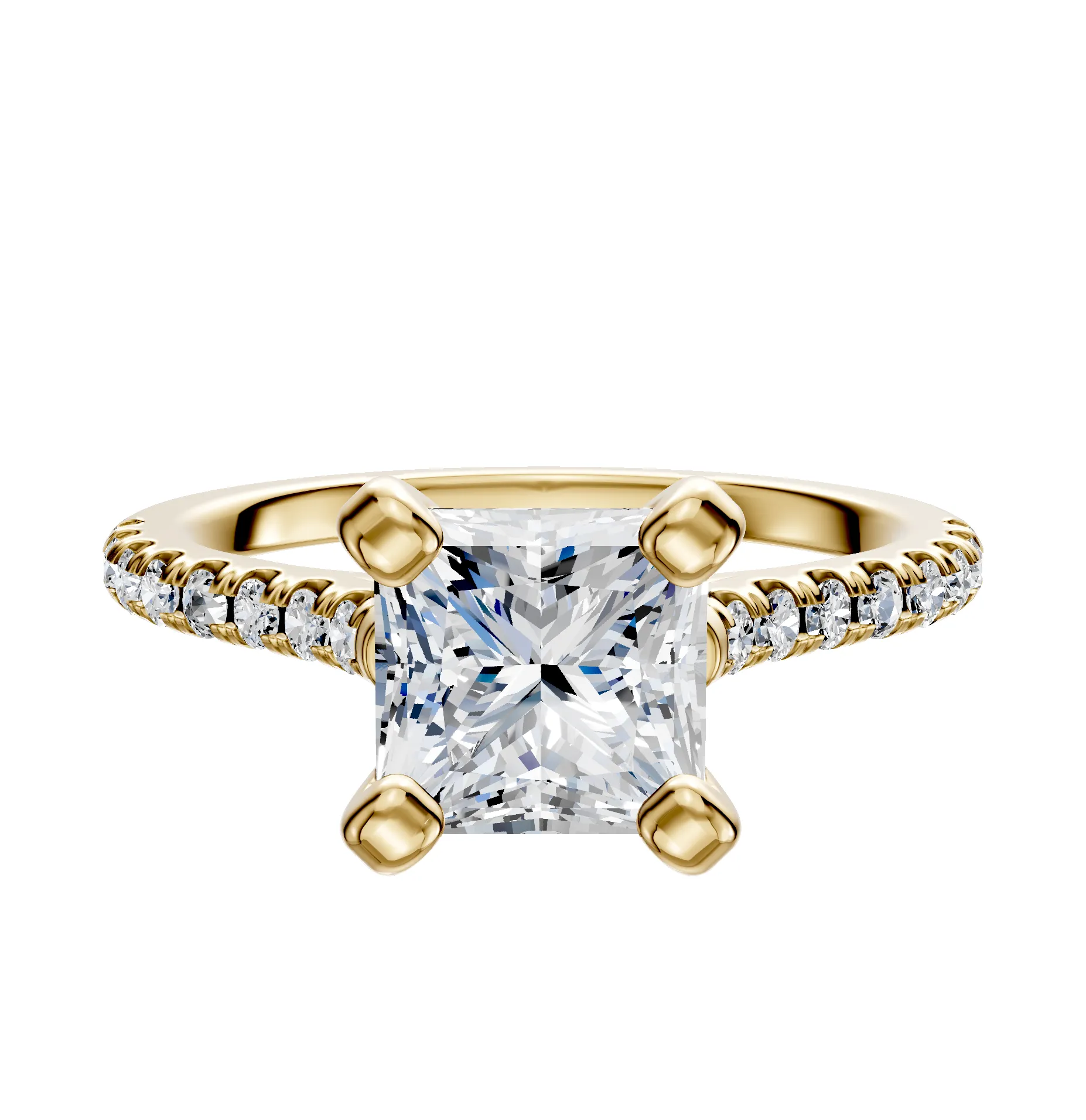 18K Yellow Gold 4 Prong Cathedral Dome 1-Row-Pave 2.5mm Engagement Ring sold by Promise By Effy