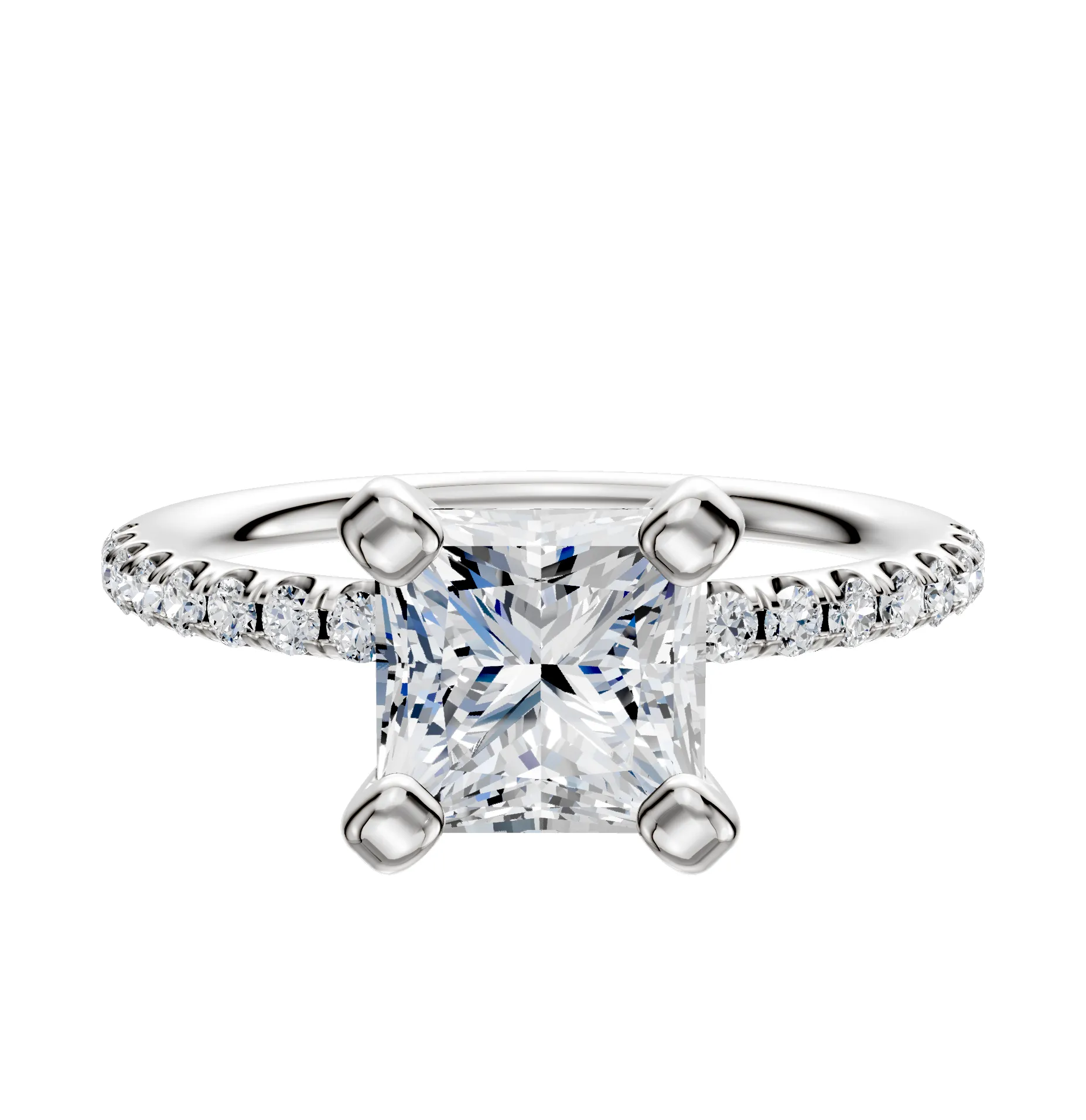18K White Gold 4 Prong Classic Dome 1-Row-Pave 2.5mm Engagement Ring sold by Promise By Effy