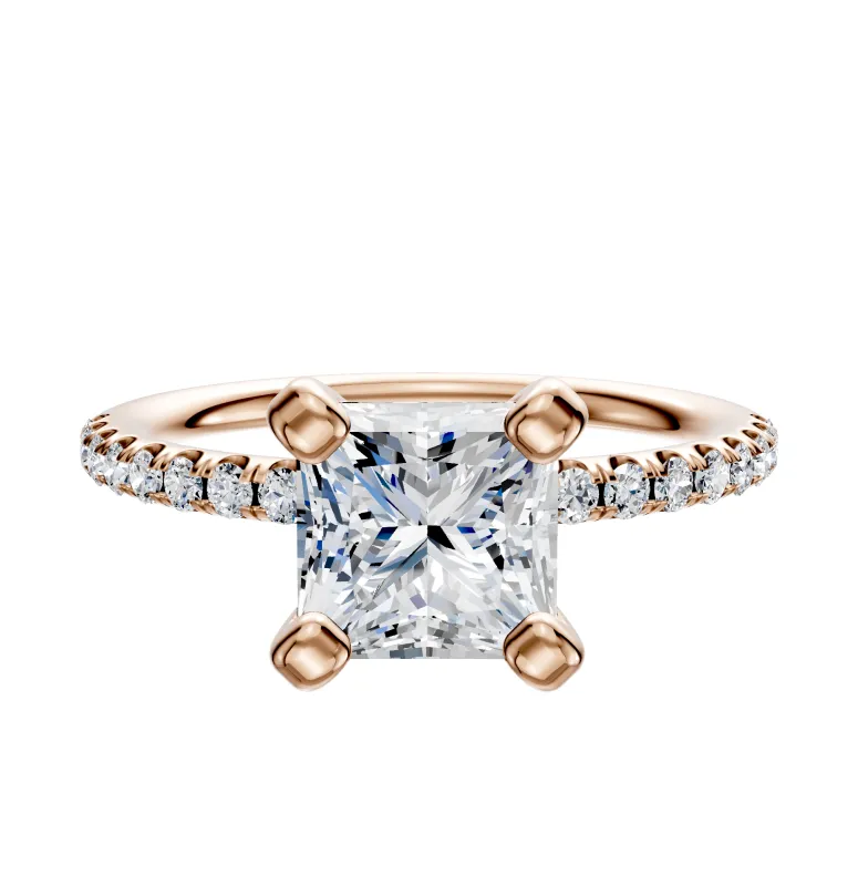 18K Rose Gold 4 Prong Classic Dome 1-Row-Pave 2.5mm Engagement Ring sold by Promise By Effy