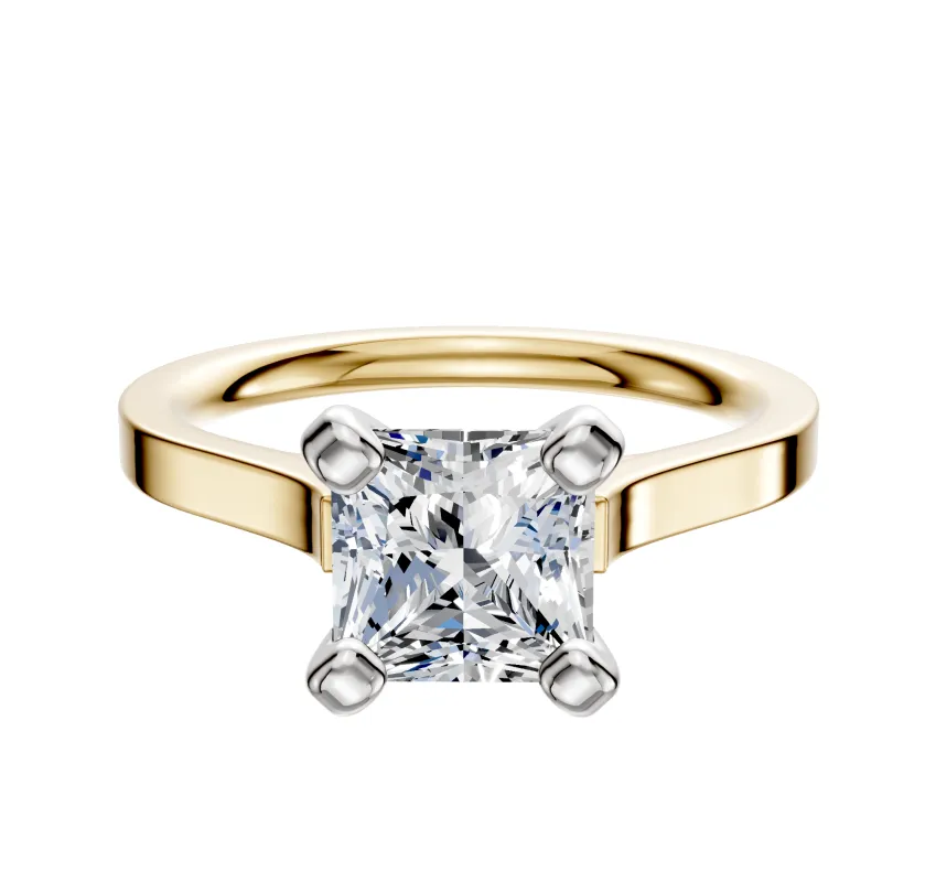18K Two Tone 4 Prong Cathedral Flat 2.0mm Engagement Ring sold by Promise By Effy