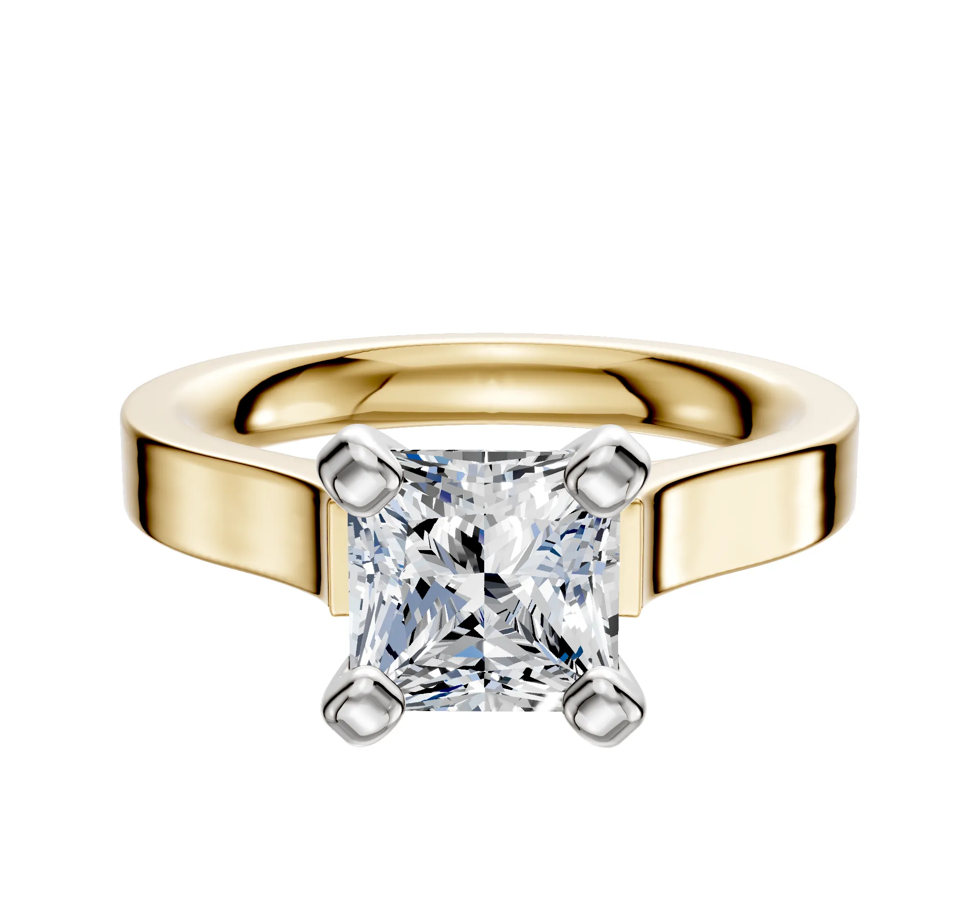 18K Two Tone 4 Prong Cathedral Flat 3.0mm Engagement Ring sold by Promise By Effy