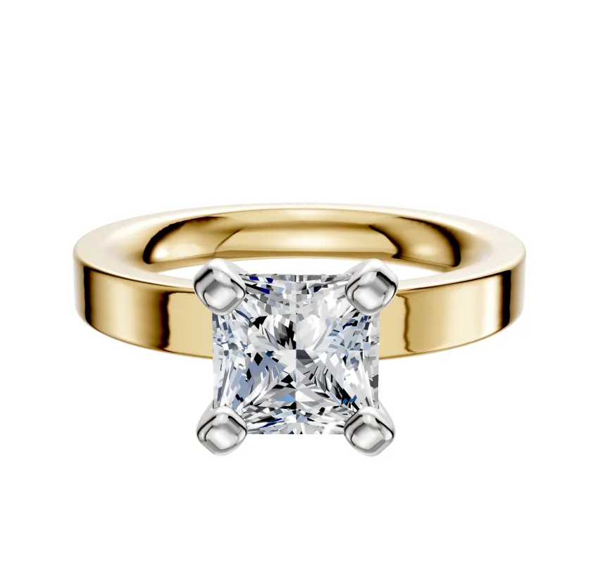 18K Two Tone 4 Prong Classic Flat 3.0mm Engagement Ring sold by Promise By Effy