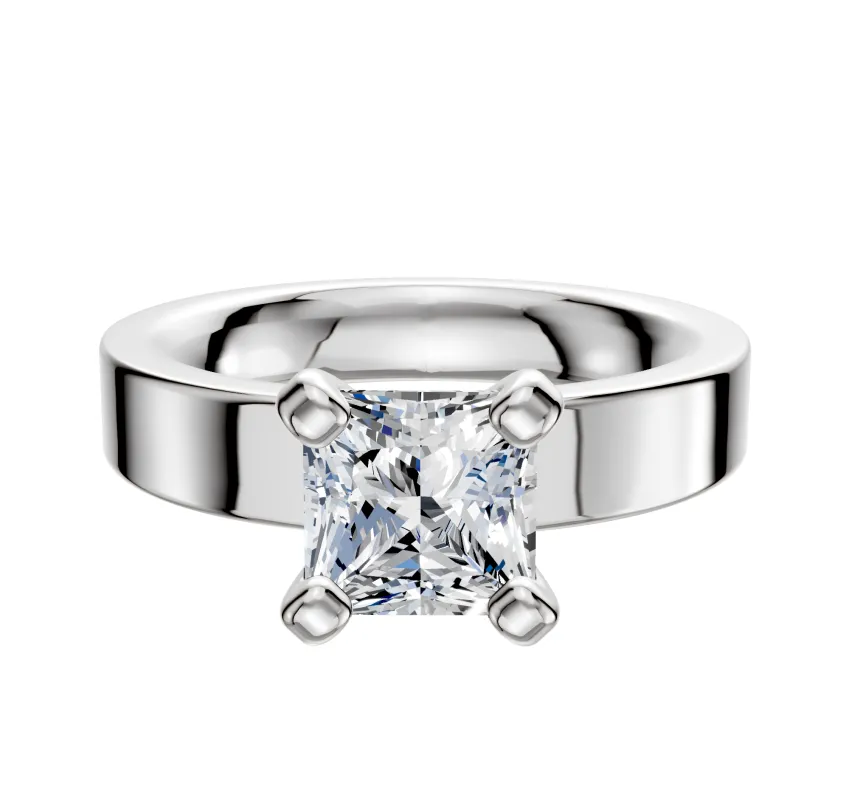 14K White Gold 4 Prong Classic Flat 4.0mm Engagement Ring sold by Promise By Effy