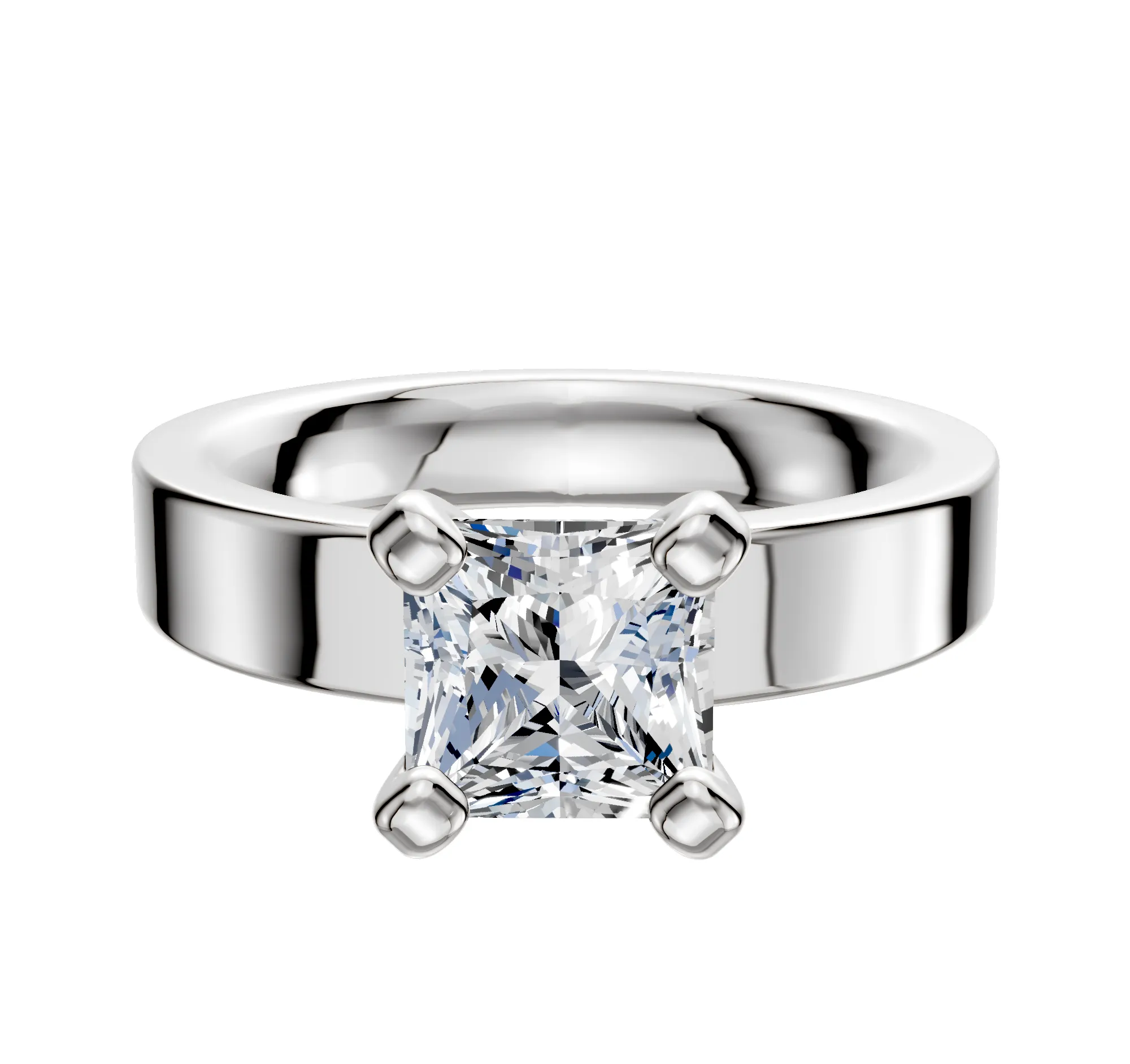 14K White Gold 4 Prong Classic Flat 4.0mm Engagement Ring sold by Promise By Effy