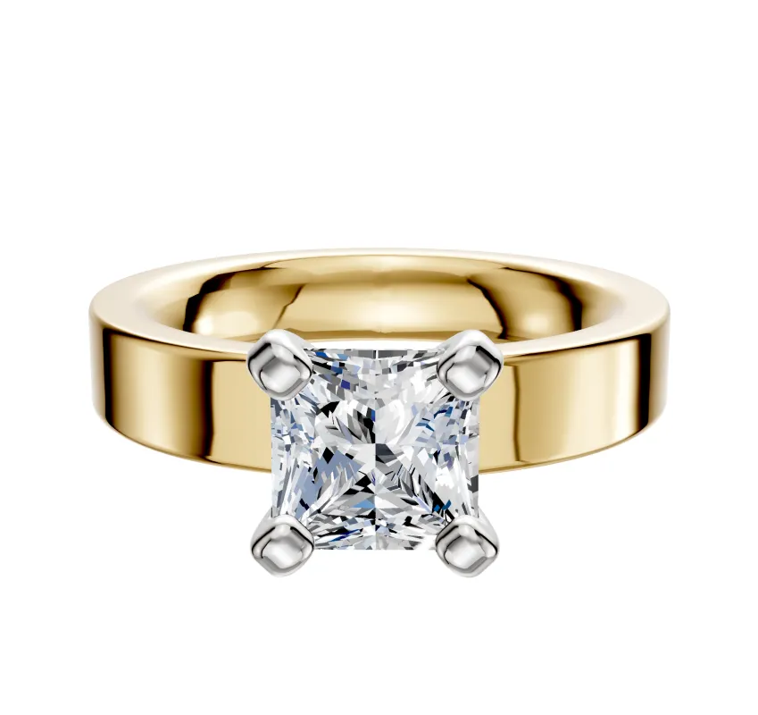 18K Two Tone 4 Prong Classic Flat 4.0mm Engagement Ring sold by Promise By Effy