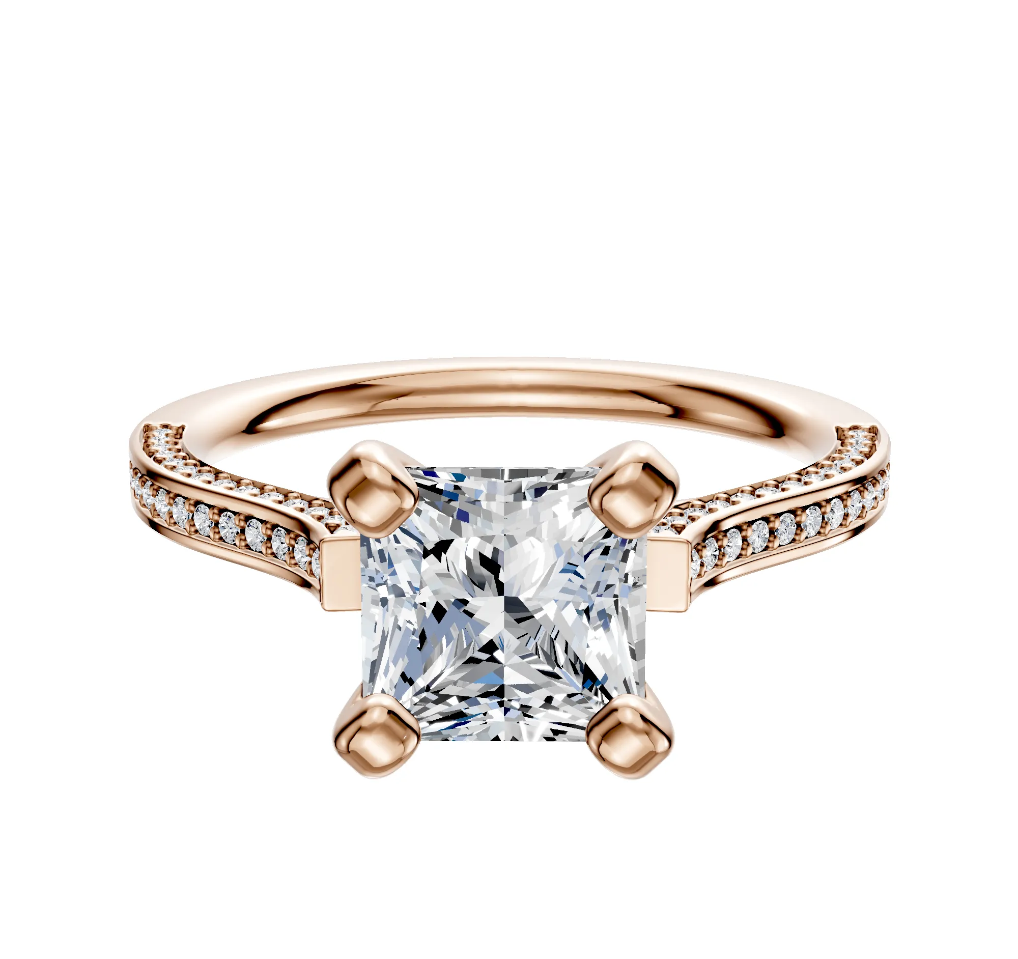 14K Rose Gold 4 Prong Cathedral Flat 3-Row-Pave 2.0mm Engagement Ring sold by Promise By Effy