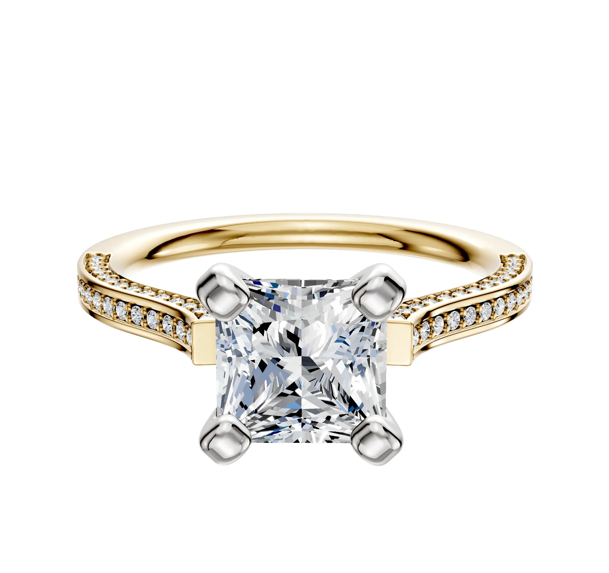 18K Two Tone 4 Prong Cathedral Flat 3-Row-Pave 2.0mm Engagement Ring sold by Promise By Effy