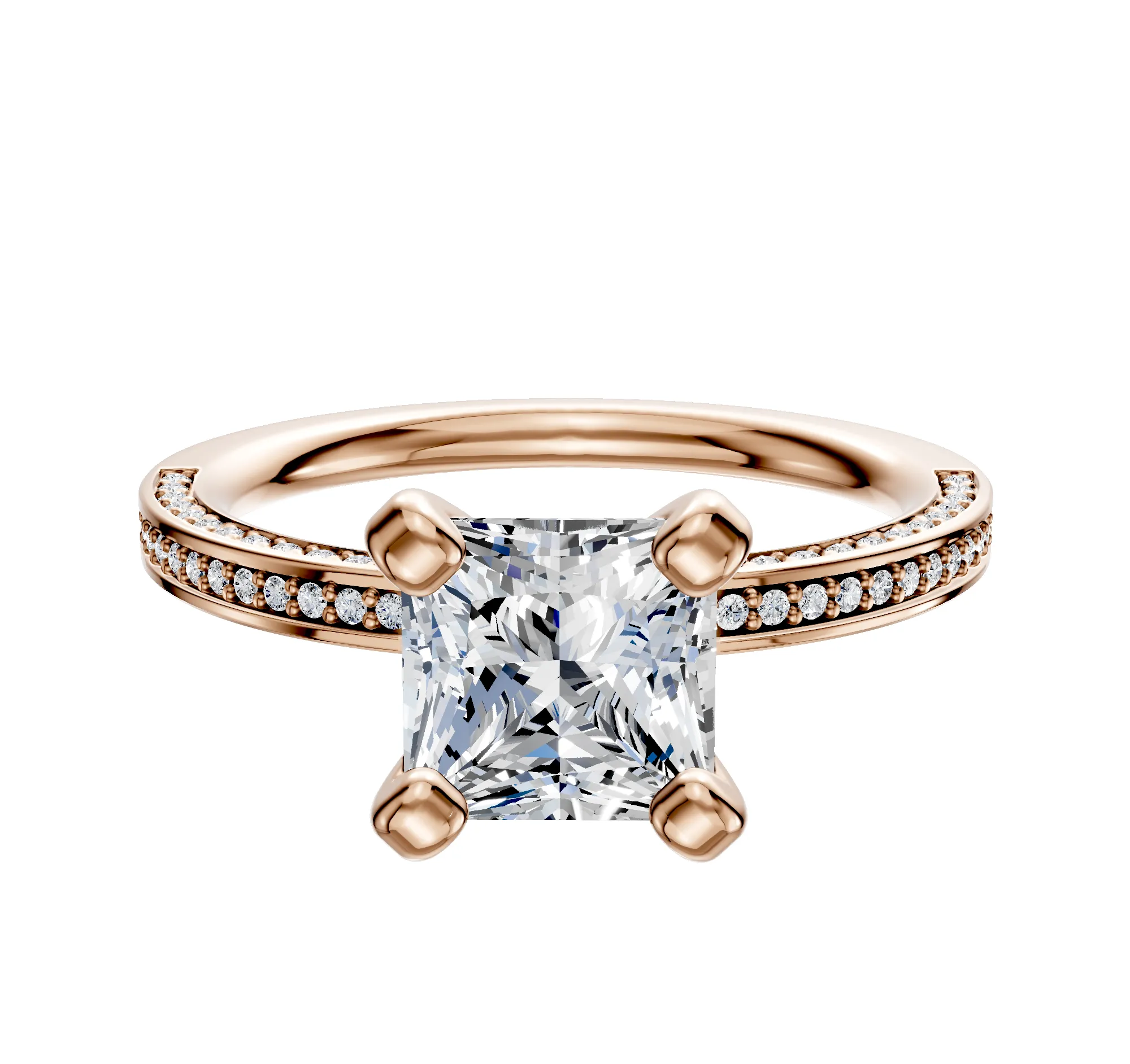 18K Rose Gold 4 Prong Classic Flat 3-Row-Pave 2.0mm Engagement Ring sold by Promise By Effy