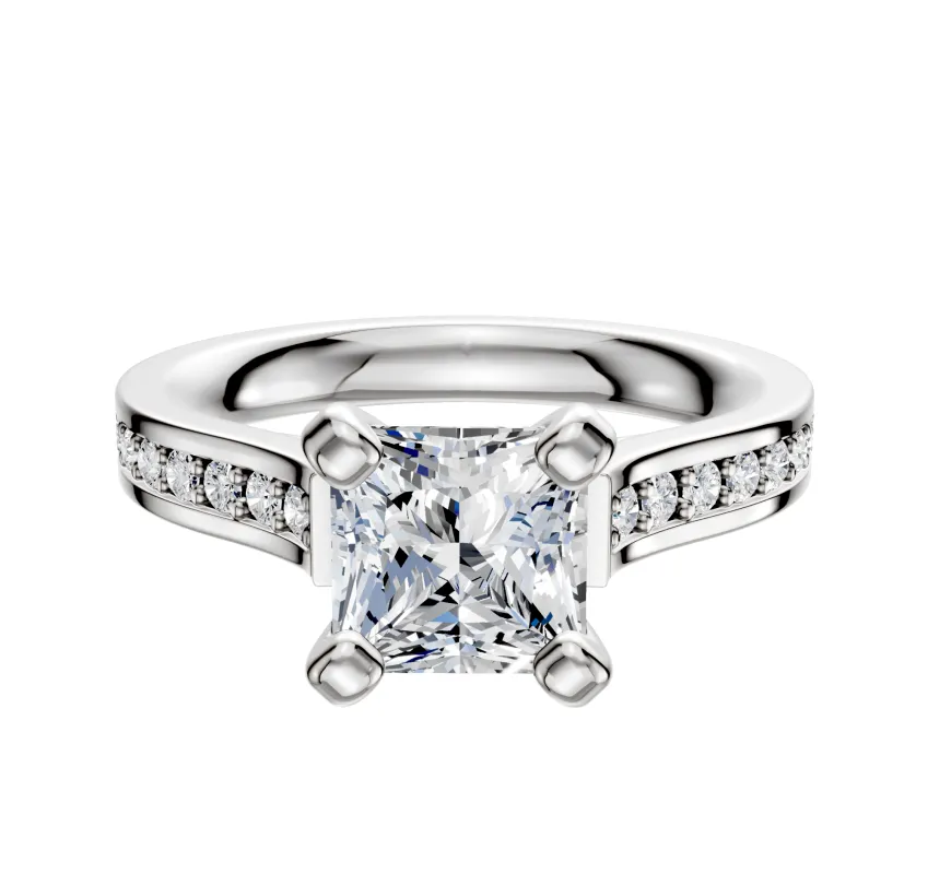 14K White Gold 4 Prong Cathedral Flat 1-Row-Pave 2.5mm Engagement Ring sold by Promise By Effy