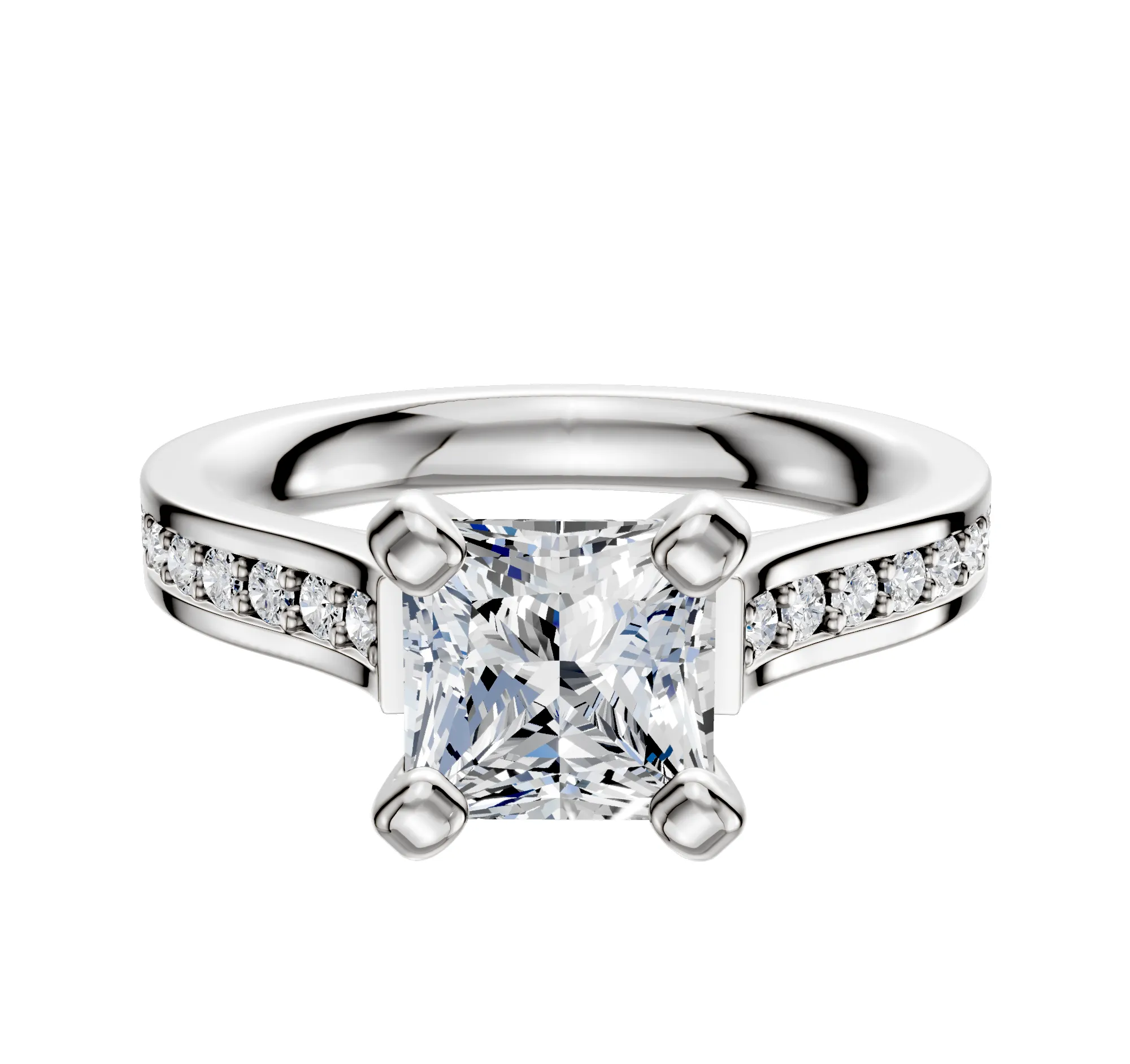 14K White Gold 4 Prong Cathedral Flat 1-Row-Pave 2.5mm Engagement Ring sold by Promise By Effy