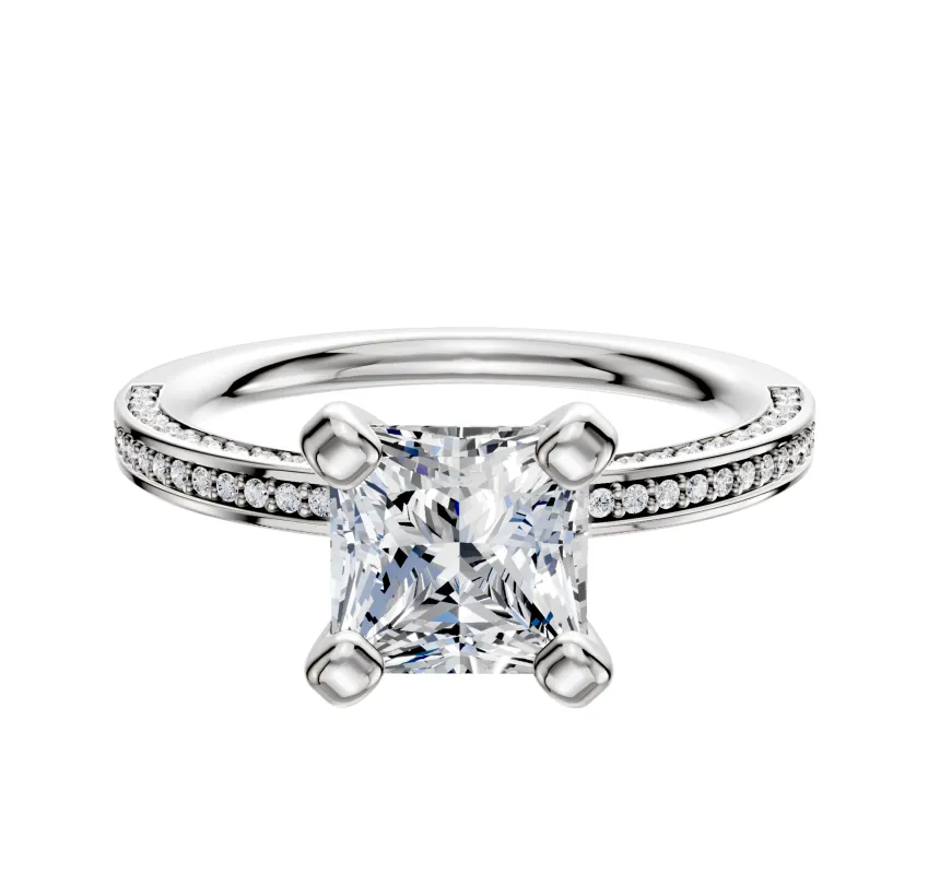 Platinum 4 Prong Classic Flat 3-Row-Pave 2.0mm Engagement Ring sold by Promise By Effy