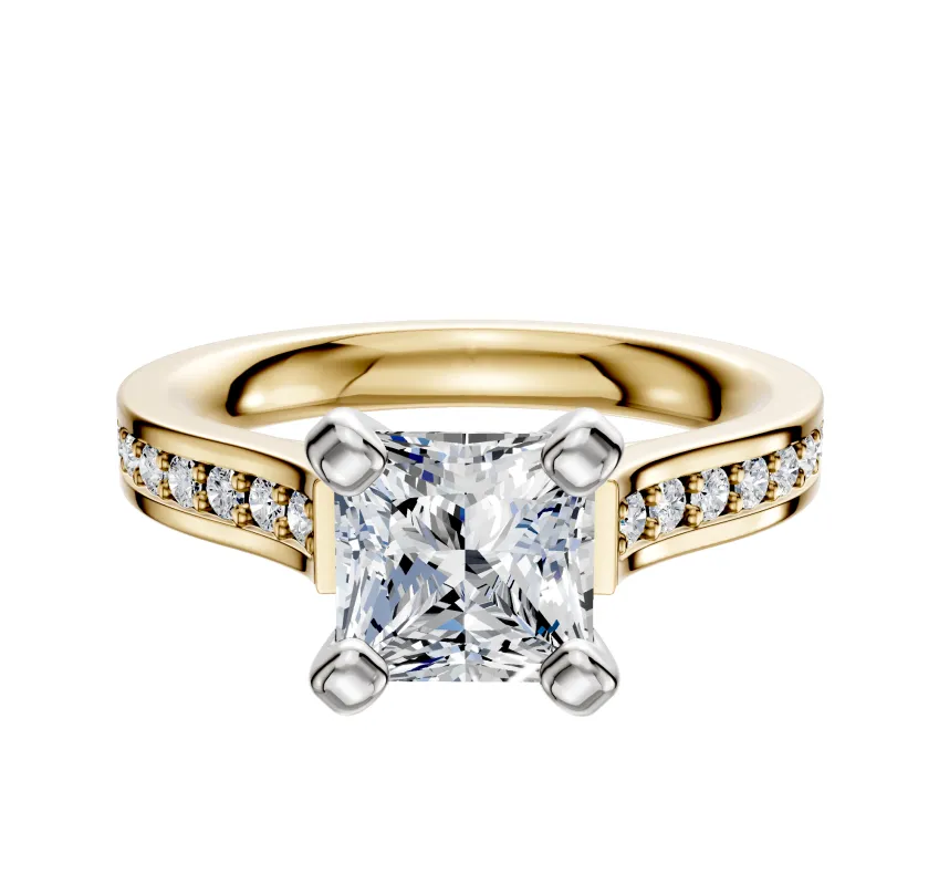 14K Two Tone 4 Prong Cathedral Flat 1-Row-Pave 2.5mm Engagement Ring sold by Promise By Effy