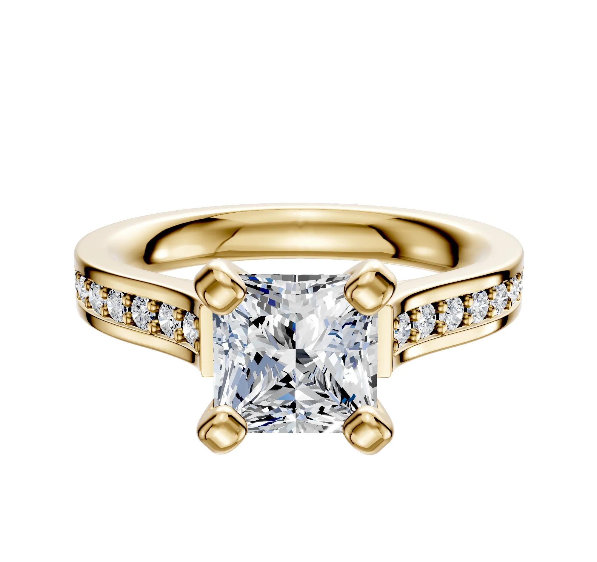 18K Yellow Gold 4 Prong Cathedral Flat 1-Row-Pave 2.5mm Engagement Ring sold by Promise By Effy