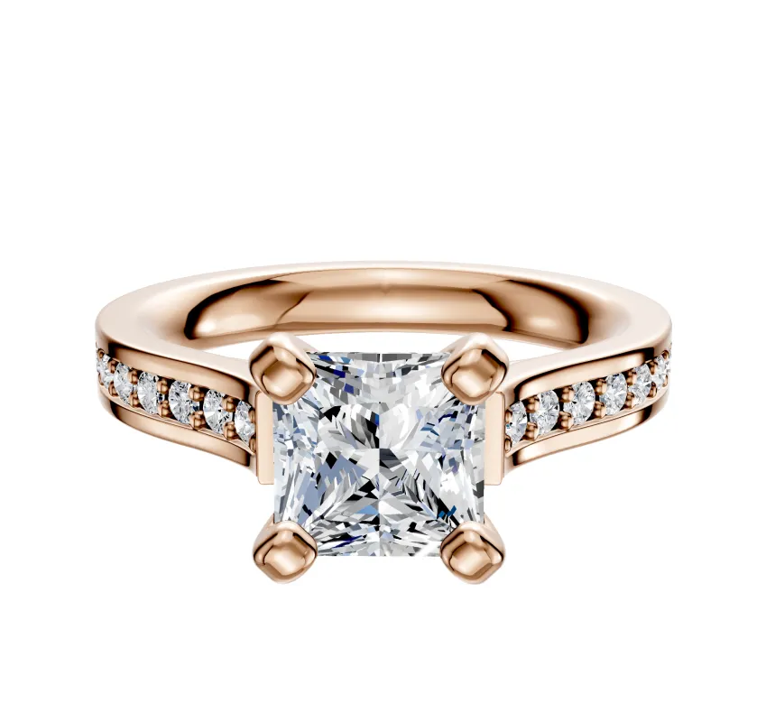 18K Rose Gold 4 Prong Cathedral Flat 1-Row-Pave 2.5mm Engagement Ring sold by Promise By Effy