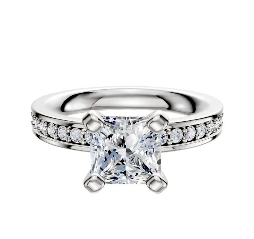 18K White Gold 4 Prong Classic Flat 1-Row-Pave 2.5mm Engagement Ring sold by Promise By Effy
