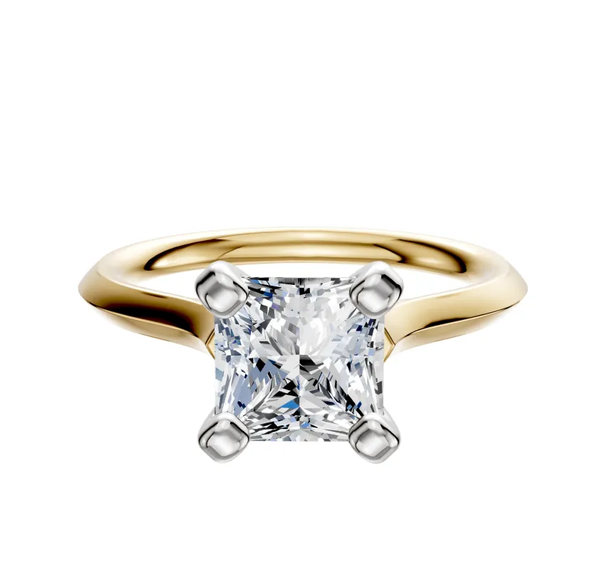 18K Two Tone 4 Prong Cathedral Knife Edge 2.0mm Engagement Ring sold by Promise By Effy
