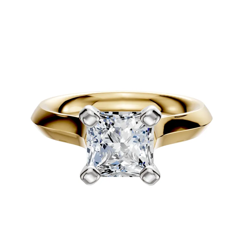 14K Two Tone 4 Prong Cathedral Knife Edge 3.0mm Engagement Ring sold by Promise By Effy