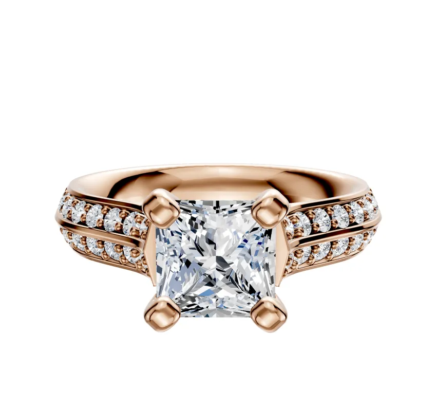 14K Rose Gold 4 Prong Cathedral Knife Edge 1-Row-Pave 2.5mm Engagement Ring sold by Promise By Effy