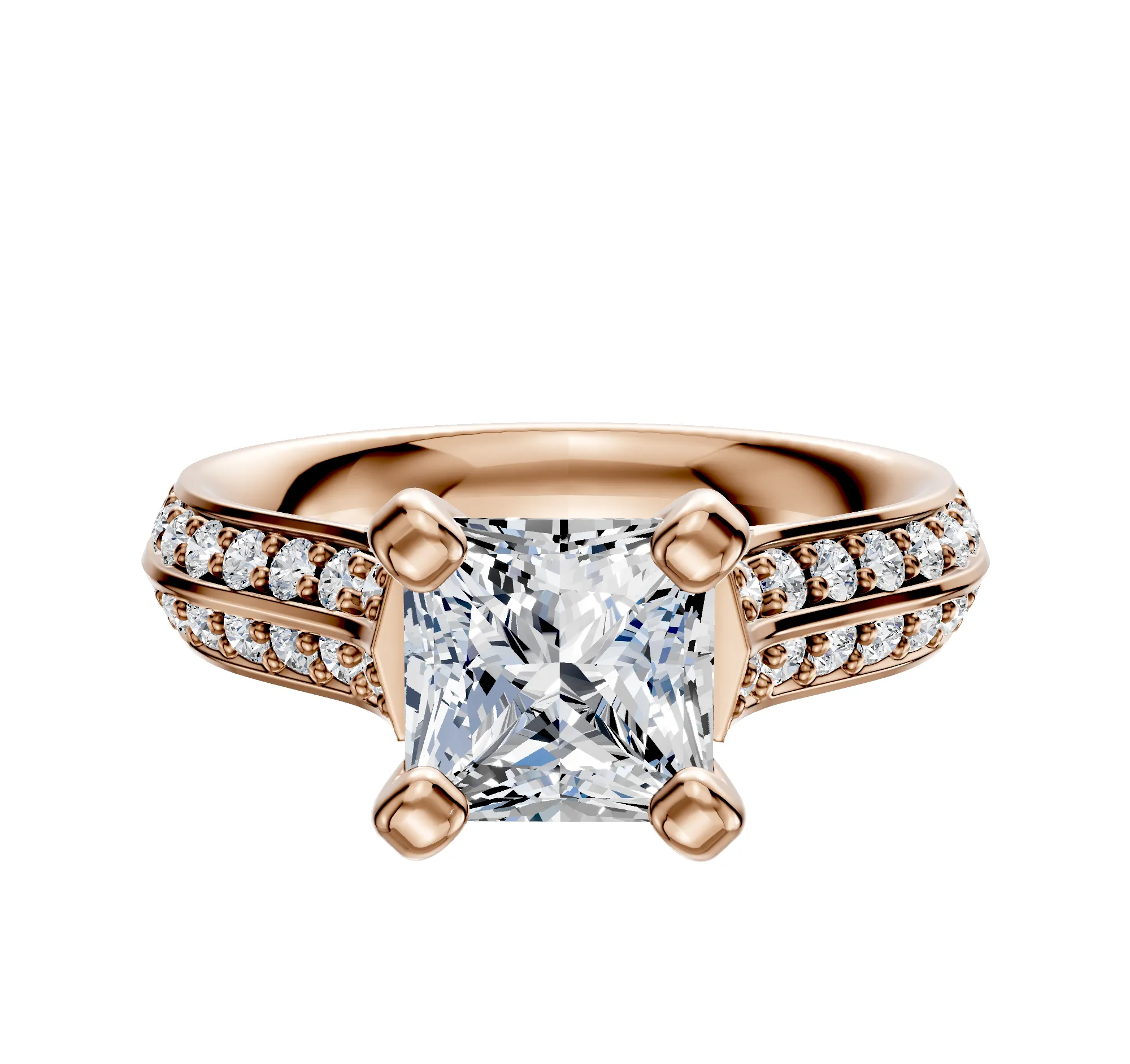 14K Rose Gold 4 Prong Cathedral Knife Edge 1-Row-Pave 2.5mm Engagement Ring sold by Promise By Effy