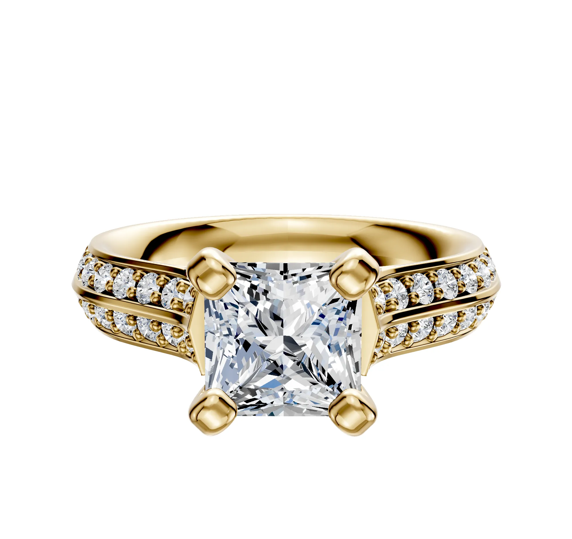 14K Yellow Gold 4 Prong Cathedral Knife Edge 1-Row-Pave 2.5mm Engagement Ring sold by Promise By Effy