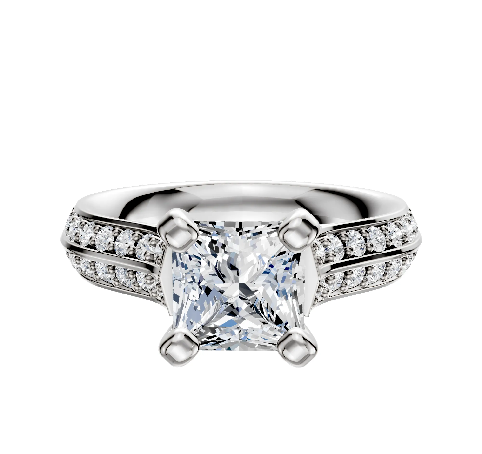 18K White Gold 4 Prong Cathedral Knife Edge 1-Row-Pave 2.5mm Engagement Ring sold by Promise By Effy