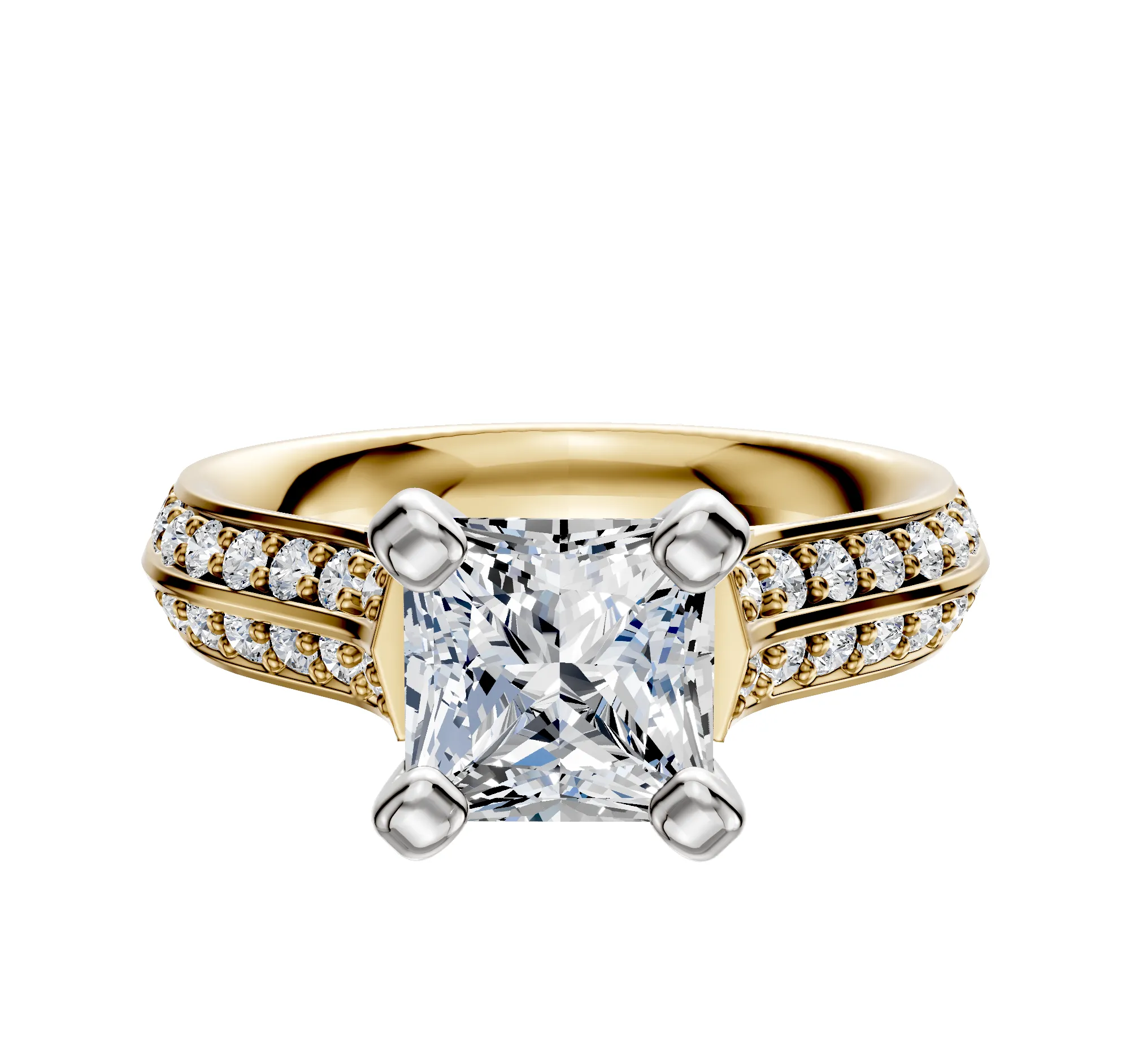 14K Two Tone 4 Prong Cathedral Knife Edge 1-Row-Pave 2.5mm Engagement Ring sold by Promise By Effy