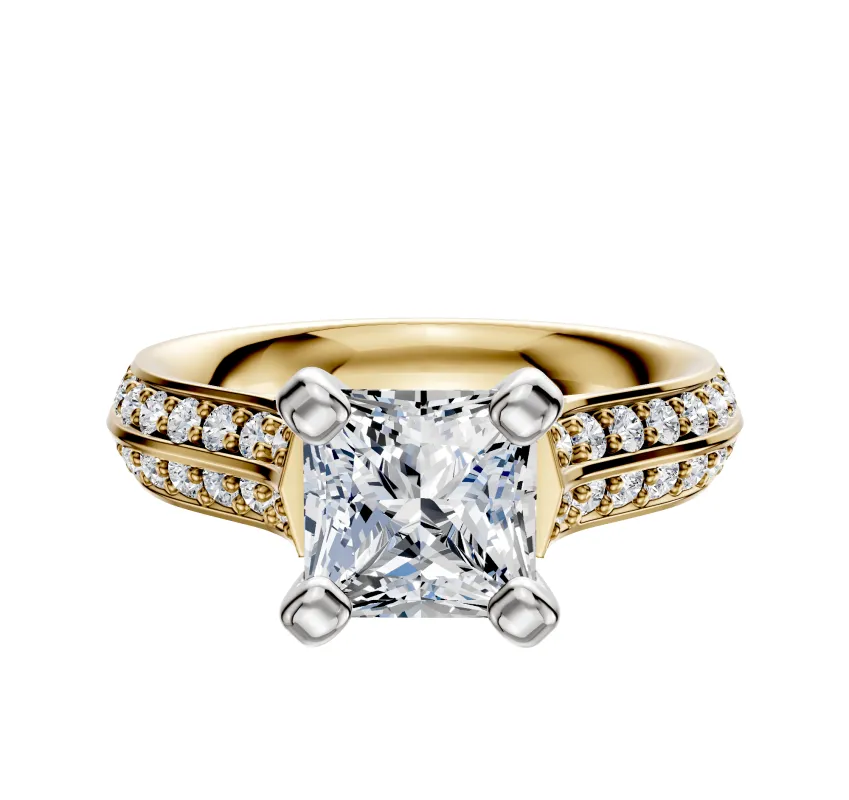 18K Two Tone 4 Prong Cathedral Knife Edge 1-Row-Pave 2.5mm Engagement Ring sold by Promise By Effy
