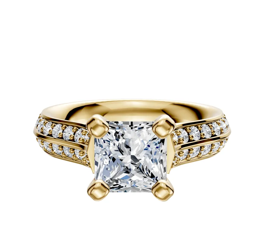 18K Yellow Gold 4 Prong Cathedral Knife Edge 1-Row-Pave 2.5mm Engagement Ring sold by Promise By Effy