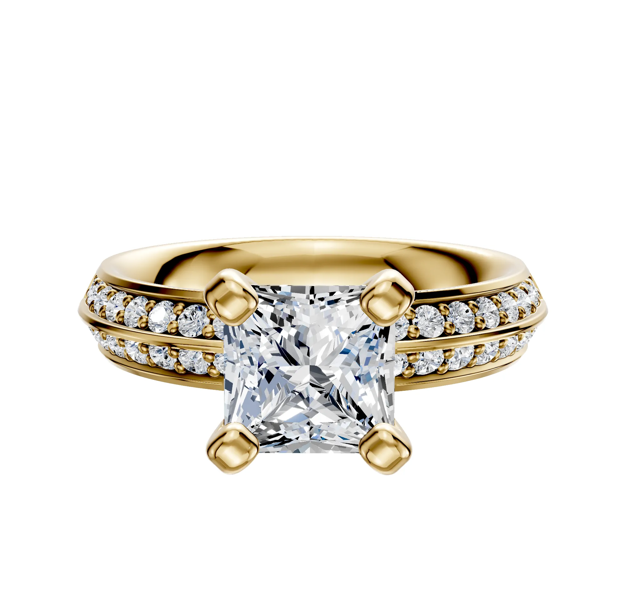 14K Yellow Gold 4 Prong Classic Knife Edge 1-Row-Pave 2.5mm Engagement Ring sold by Promise By Effy