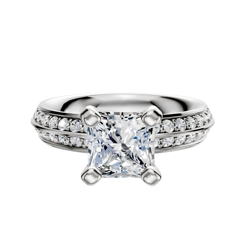 18K White Gold 4 Prong Classic Knife Edge 1-Row-Pave 2.5mm Engagement Ring sold by Promise By Effy