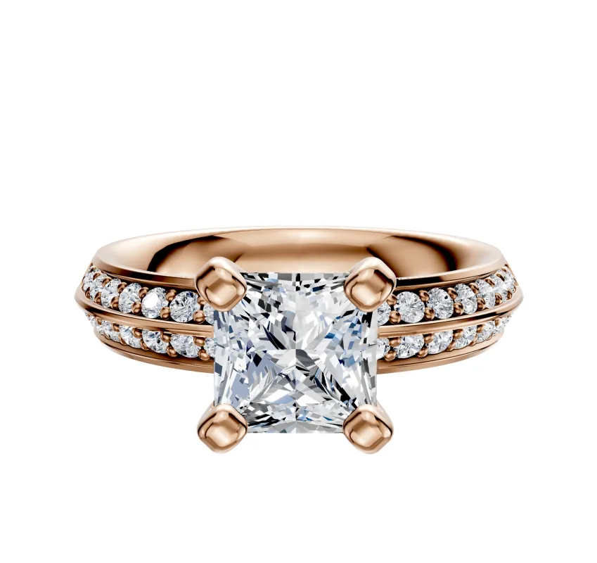 18K Rose Gold 4 Prong Classic Knife Edge 1-Row-Pave 2.5mm Engagement Ring sold by Promise By Effy