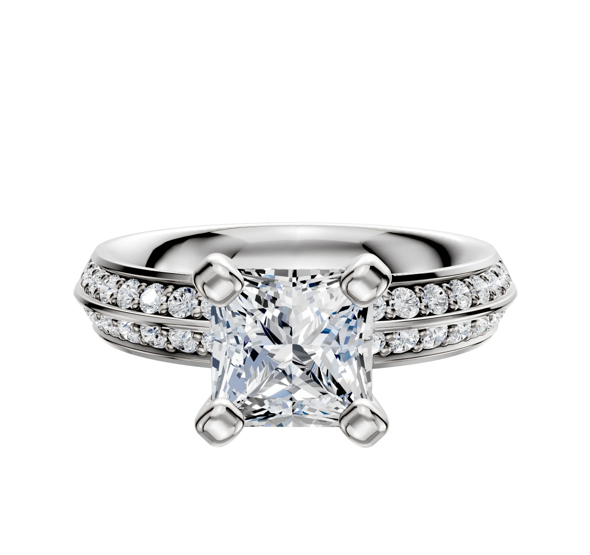 Platinum 4 Prong Classic Knife Edge 1-Row-Pave 2.5mm Engagement Ring sold by Promise By Effy