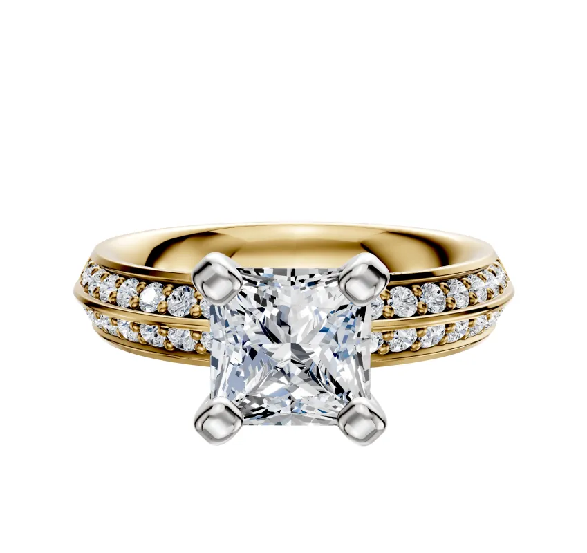 18K Two Tone 4 Prong Classic Knife Edge 1-Row-Pave 2.5mm Engagement Ring made by Promise By Effy
