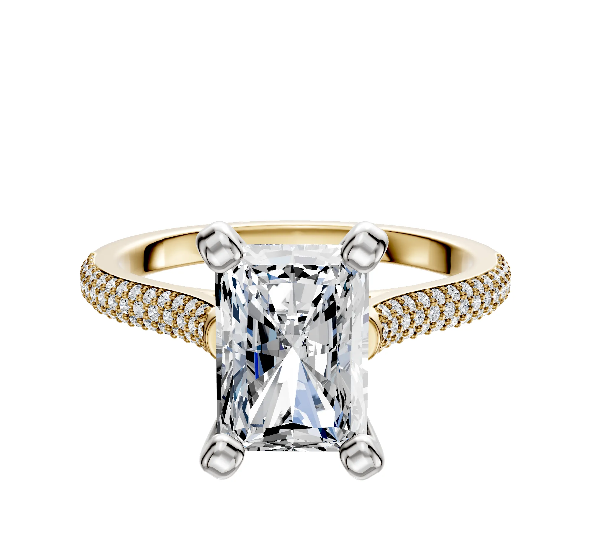 14K Two Tone 4 Prong Cathedral Dome 3-Row-Pave 2.0mm Engagement Ring sold by Promise By Effy