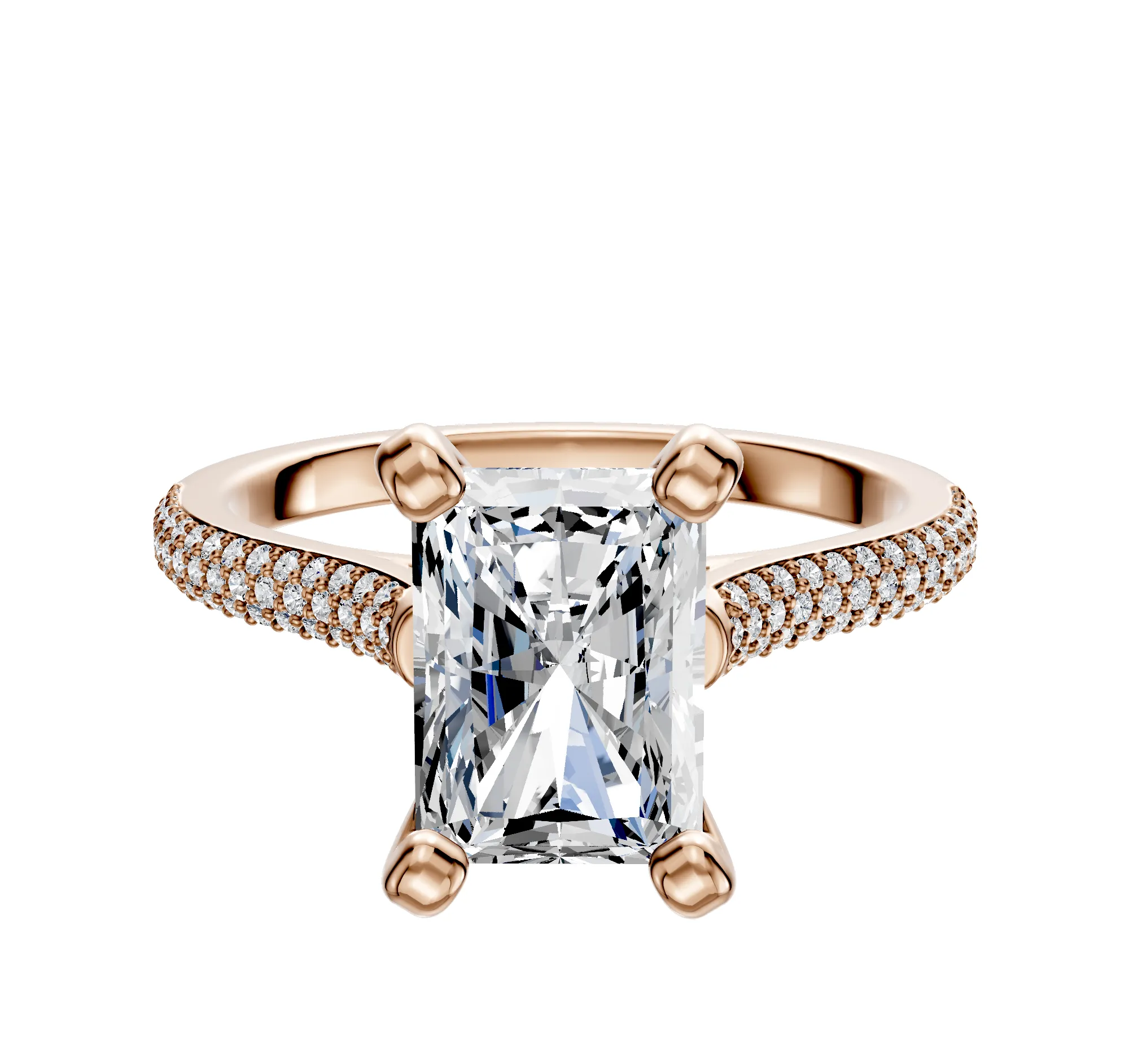 18K Rose Gold 4 Prong Cathedral Dome 3-Row-Pave 2.0mm Engagement Ring sold by Promise By Effy