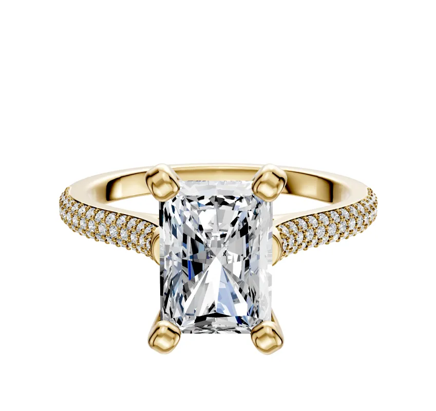 18K Yellow Gold 4 Prong Cathedral Dome 3-Row-Pave 2.0mm Engagement Ring sold by Promise By Effy