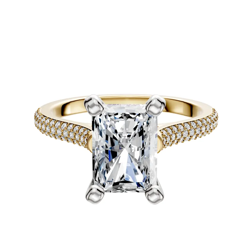 18K Two Tone 4 Prong Cathedral Dome 3-Row-Pave 2.0mm Engagement Ring sold by Promise By Effy