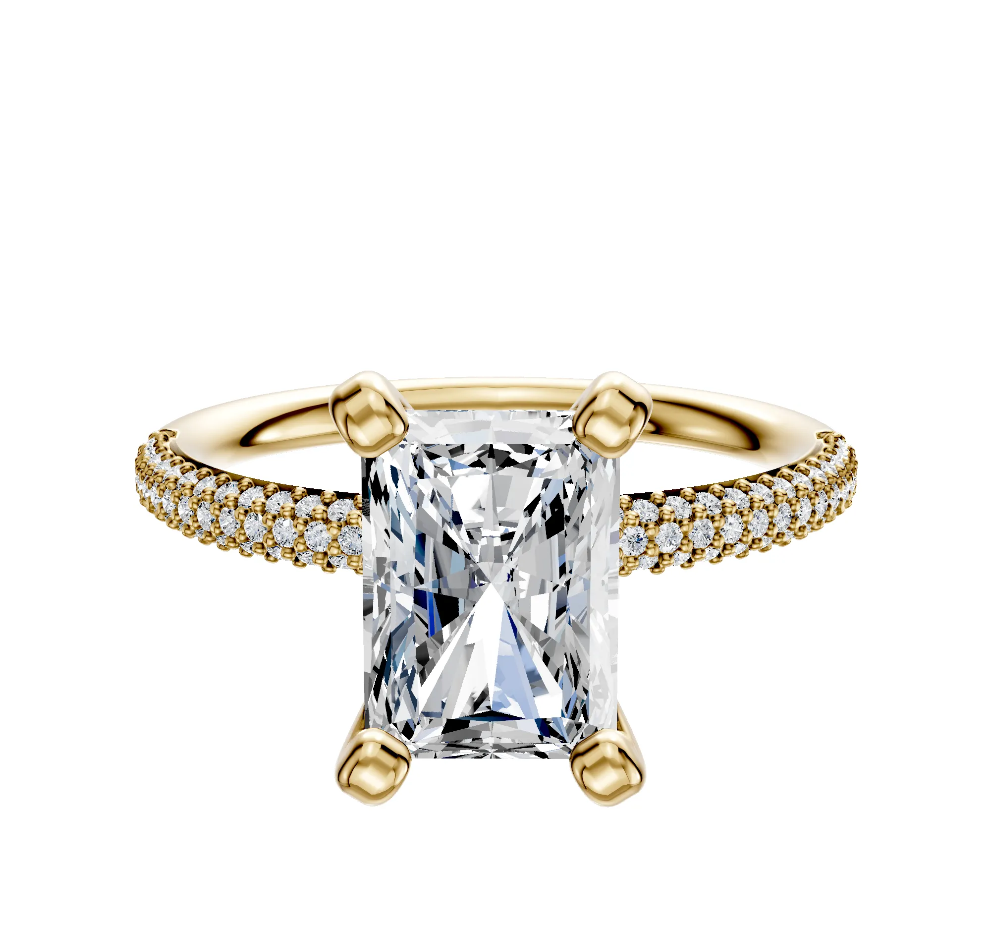 14K Yellow Gold 4 Prong Classic Dome 3-Row-Pave 2.0mm Engagement Ring sold by Promise By Effy