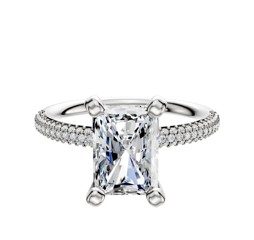 14K White Gold 4 Prong Classic Dome 3-Row-Pave 2.0mm Engagement Ring sold by Promise By Effy
