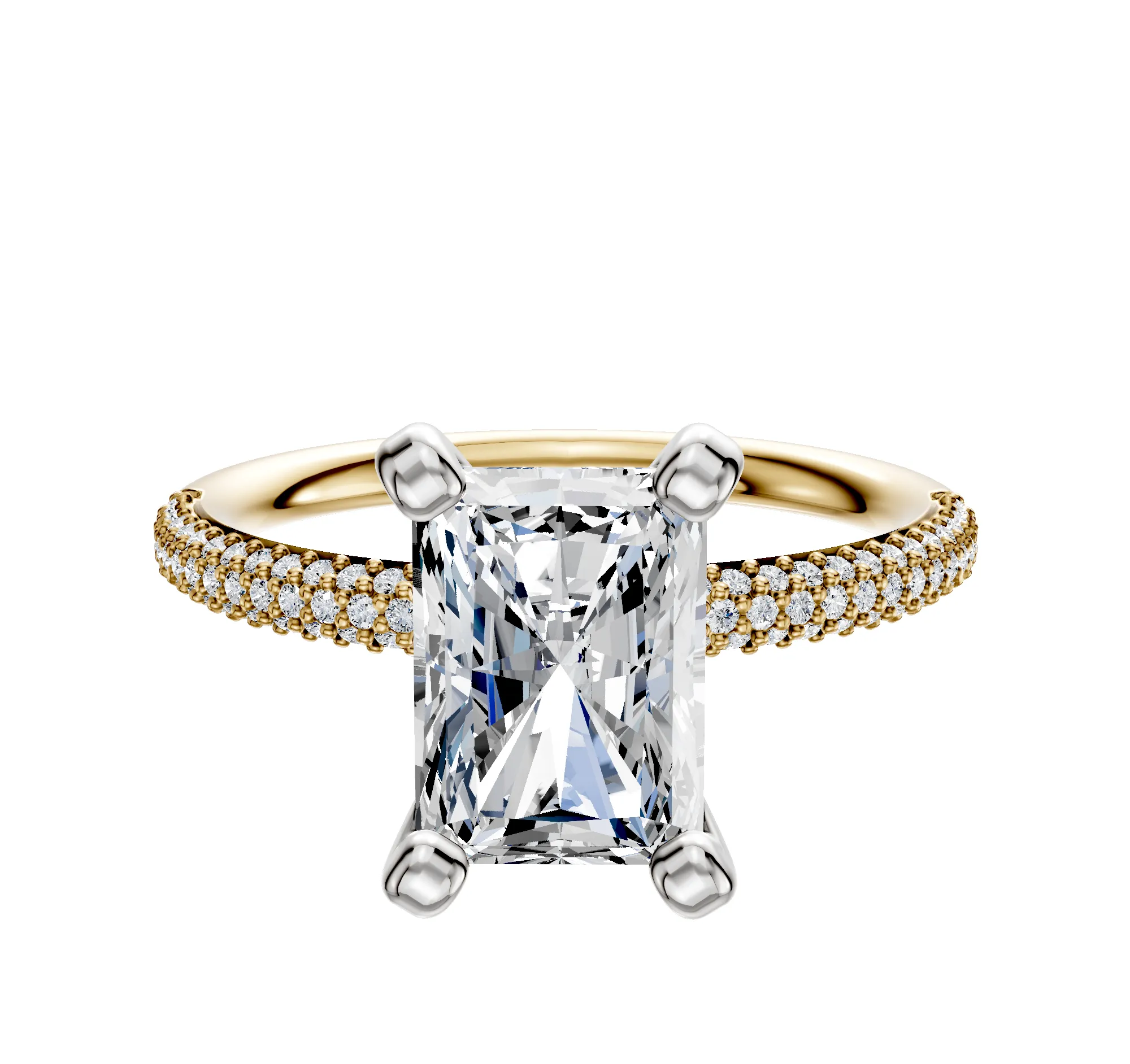 14K Two Tone 4 Prong Classic Dome 3-Row-Pave 2.0mm Engagement Ring sold by Promise By Effy