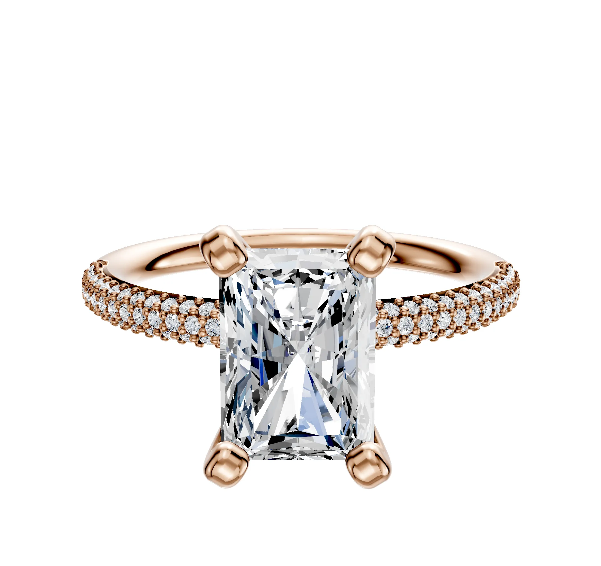 14K Rose Gold 4 Prong Classic Dome 3-Row-Pave 2.0mm Engagement Ring sold by Promise By Effy