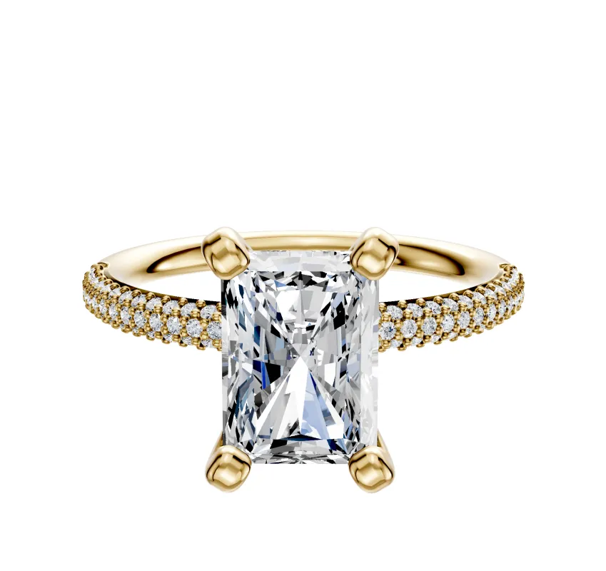 18K Yellow Gold 4 Prong Classic Dome 3-Row-Pave 2.0mm Engagement Ring sold by Promise By Effy