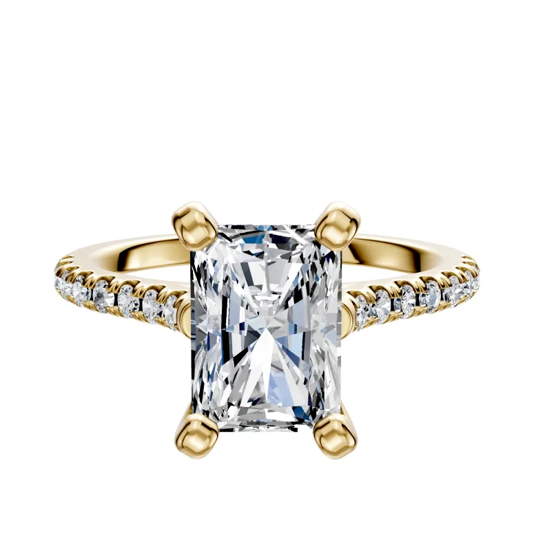 14K Yellow Gold 4 Prong Cathedral Dome 1-Row-Pave 2.5mm Engagement Ring sold by Promise By Effy