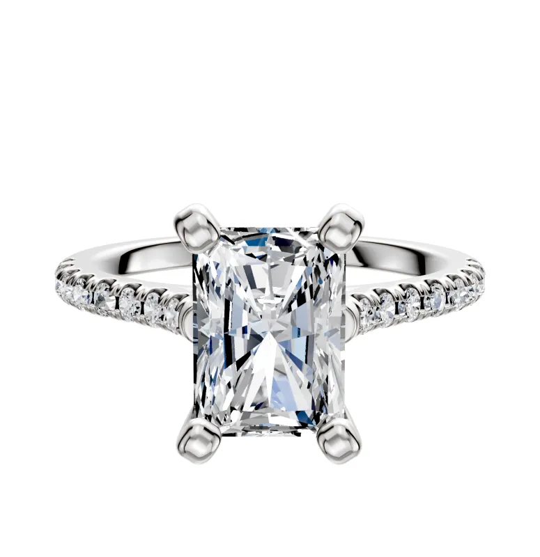 14K White Gold 4 Prong Cathedral Dome 1-Row-Pave 2.5mm Engagement Ring sold by Promise By Effy