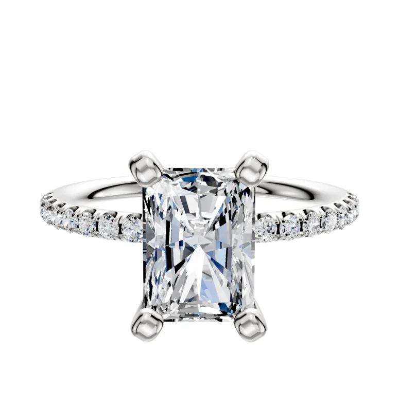 14K White Gold 4 Prong Classic Dome 1-Row-Pave 2.5mm Engagement Ring sold by Promise By Effy