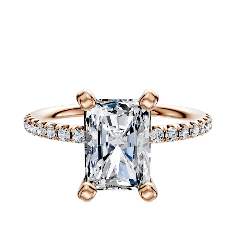 18K Rose Gold 4 Prong Classic Dome 1-Row-Pave 2.5mm Engagement Ring sold by Promise By Effy